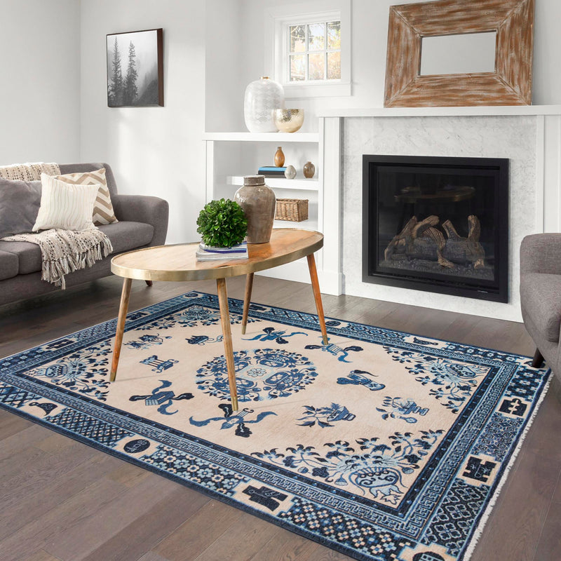 Bazaar Chic Collection Area Rug -  Casablanca Rectangle Ivory and Blue  lifestyle 16