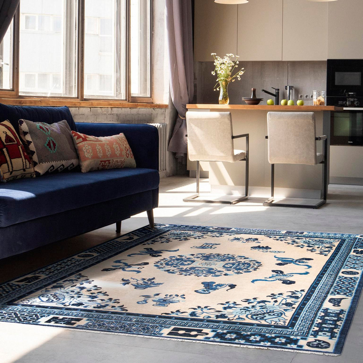 Bazaar Chic Collection Area Rug -  Casablanca Rectangle Ivory and Blue  lifestyle 17