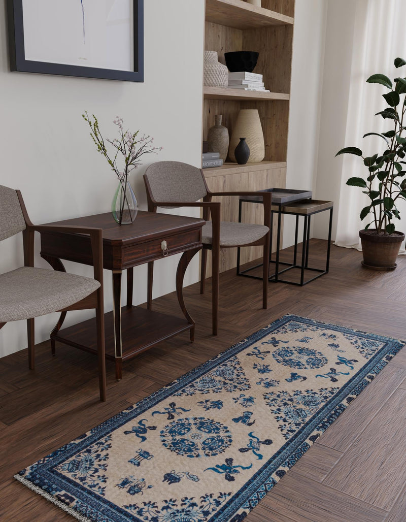 Bazaar Chic Collection Area Rug -  Casablanca Runner Ivory and Blue  lifestyle 24