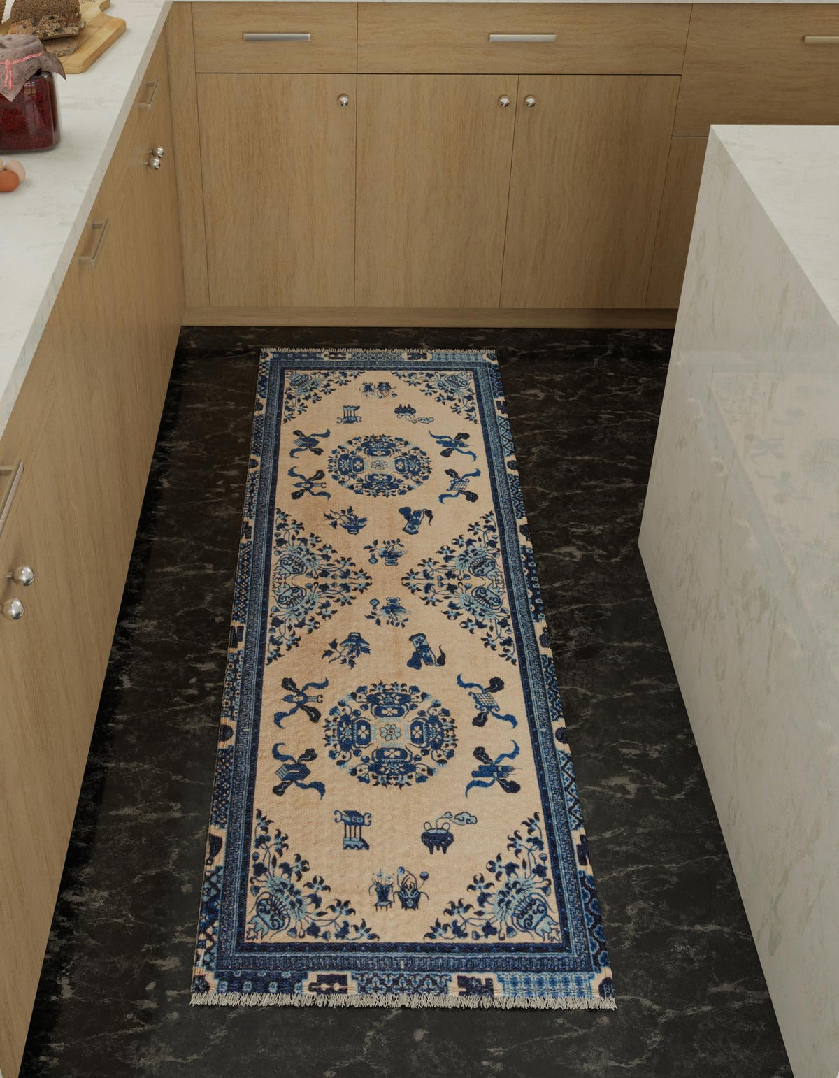 Bazaar Chic Collection Area Rug -  Casablanca Runner Ivory and Blue  lifestyle 28