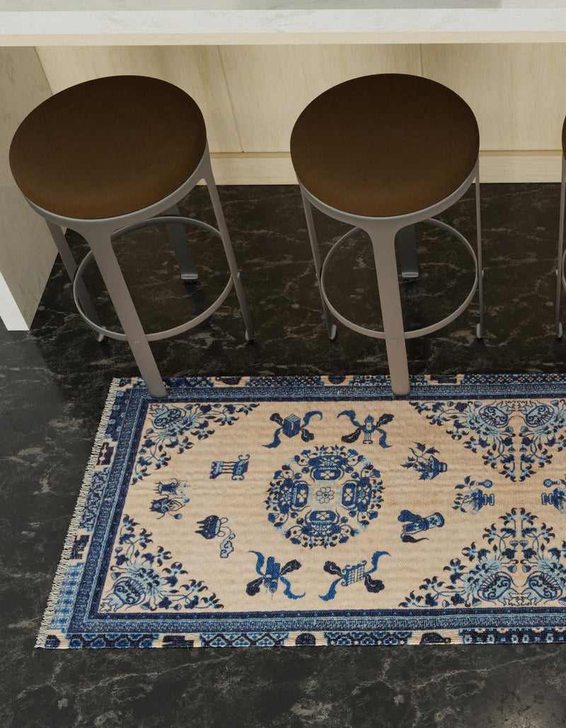 Bazaar Chic Collection Area Rug -  Casablanca Runner Ivory and Blue  lifestyle 30
