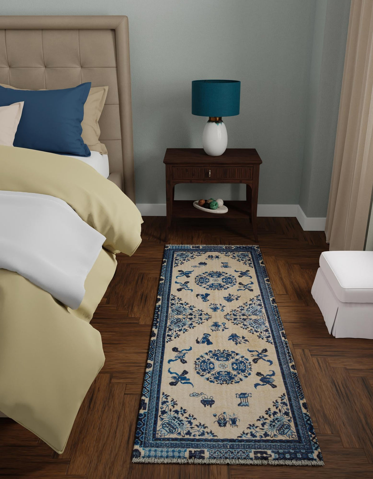 Bazaar Chic Collection Area Rug -  Casablanca Runner Ivory and Blue  lifestyle 32