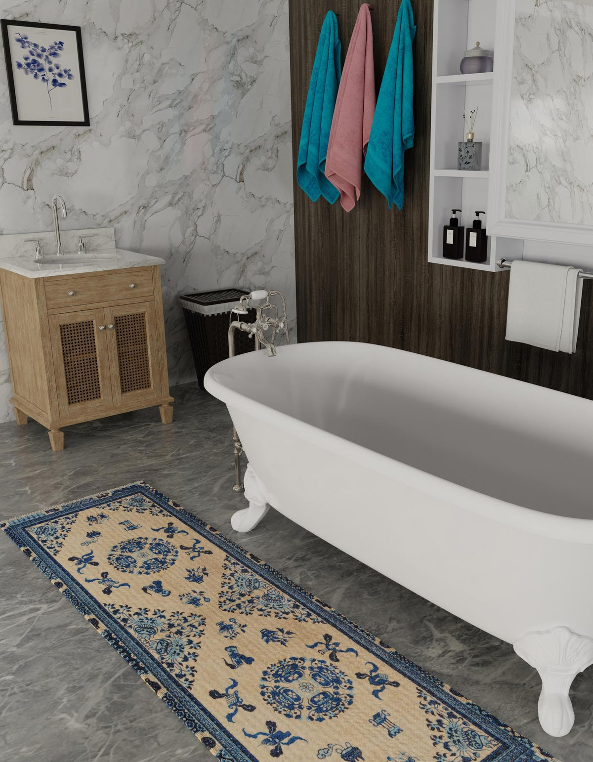 Bazaar Chic Collection Area Rug -  Casablanca Runner Ivory and Blue  lifestyle 38
