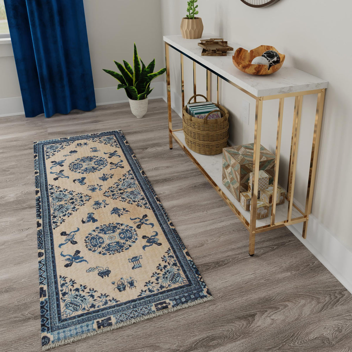 Bazaar Chic Collection Area Rug -  Casablanca Runner Ivory and Blue  lifestyle 61