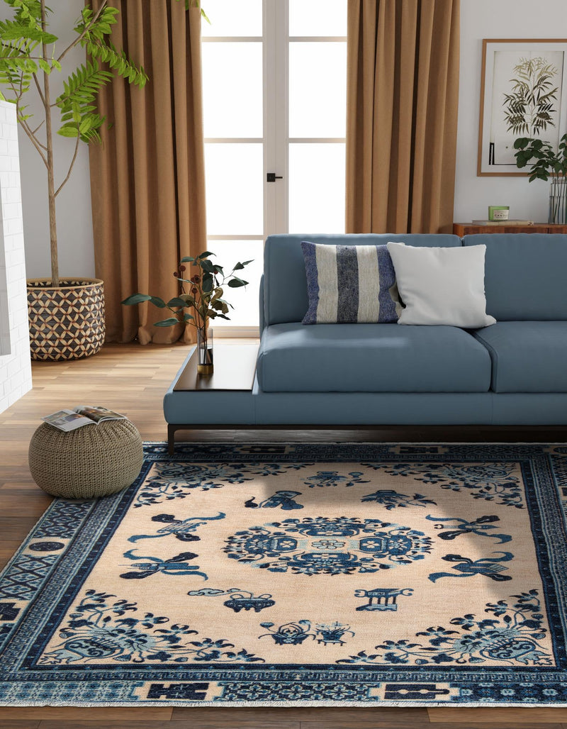 Bazaar Chic Collection Area Rug -  Casablanca Square Ivory and Blue  lifestyle 21