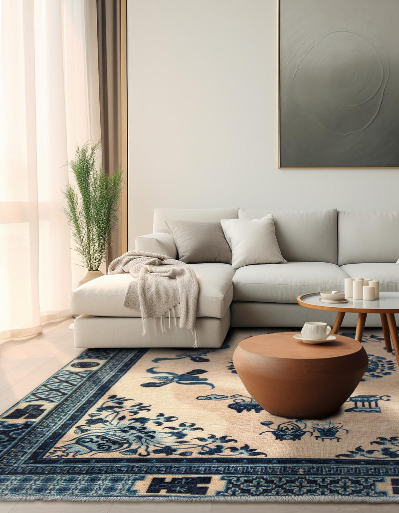 Bazaar Chic Collection Area Rug -  Casablanca Square Ivory and Blue  lifestyle 23