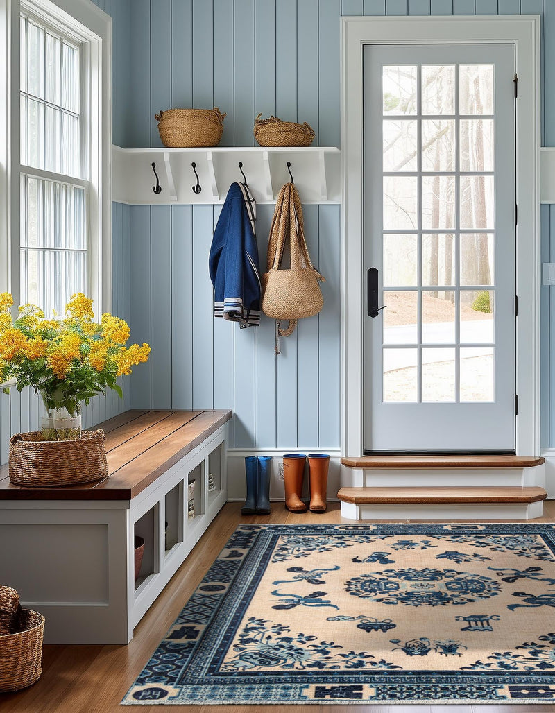 Bazaar Chic Collection Area Rug -  Casablanca Square Ivory and Blue  lifestyle 27