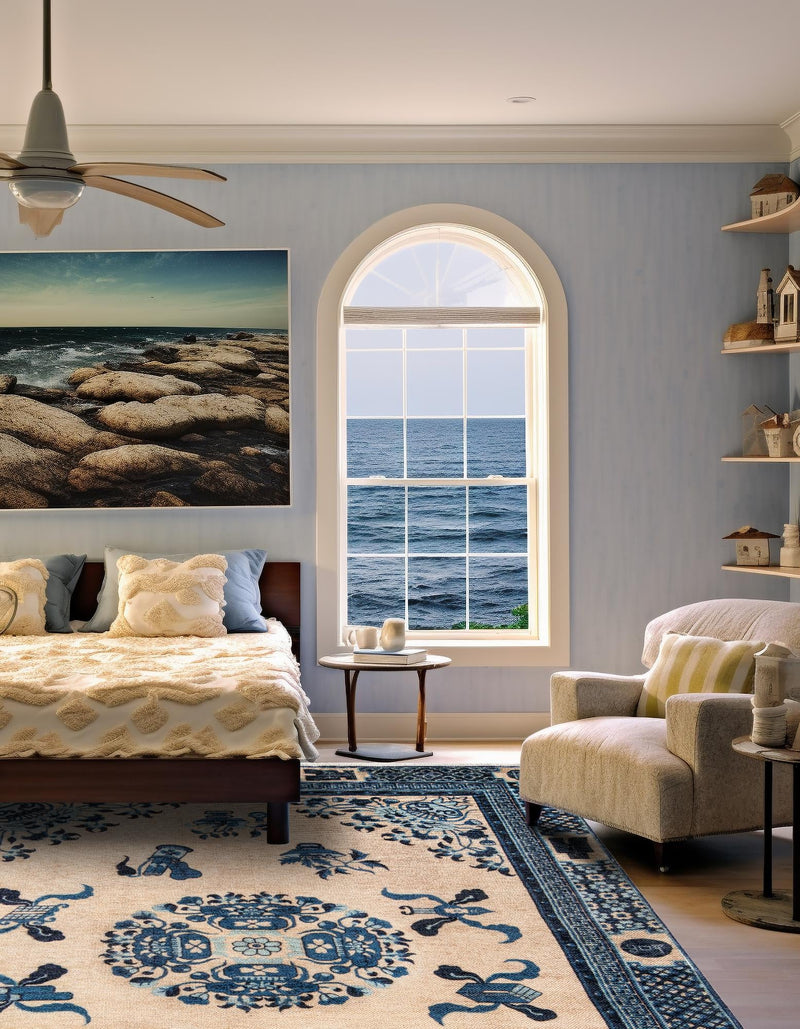 Bazaar Chic Collection Area Rug -  Casablanca Square Ivory and Blue  lifestyle 29