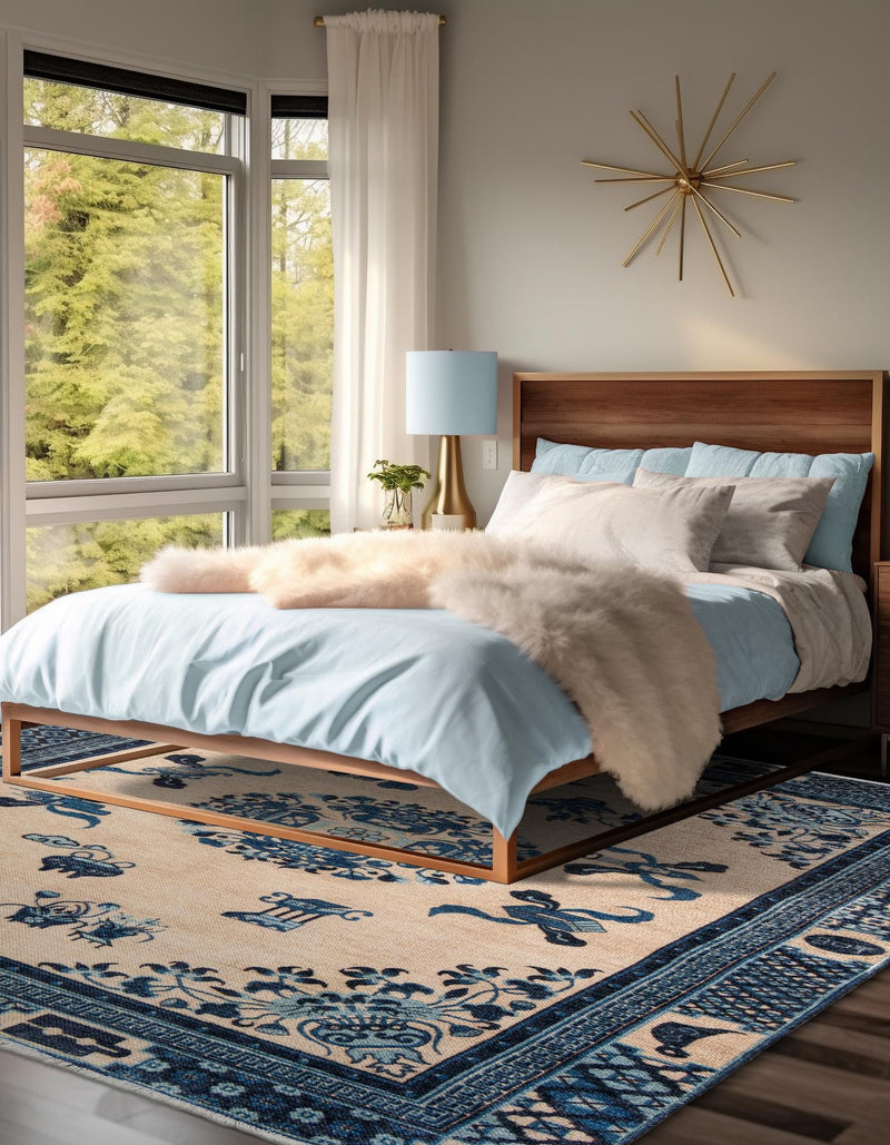 Bazaar Chic Collection Area Rug -  Casablanca Square Ivory and Blue  lifestyle 31