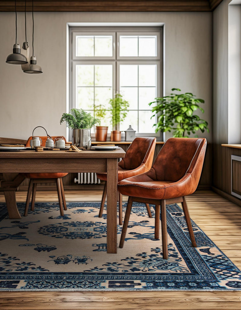 Bazaar Chic Collection Area Rug -  Casablanca Square Ivory and Blue  lifestyle 33