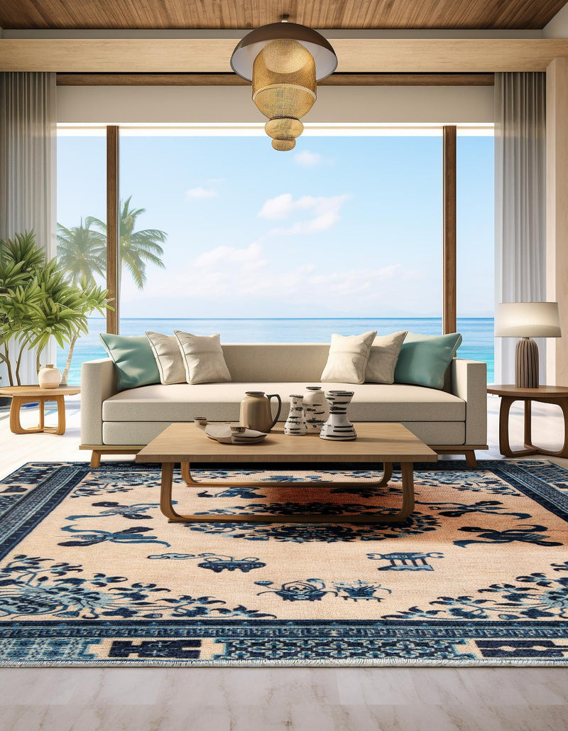 Bazaar Chic Collection Area Rug -  Casablanca Square Ivory and Blue  lifestyle 37