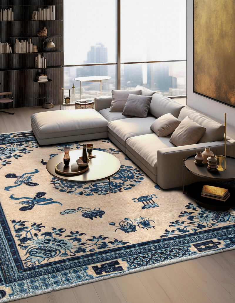 Bazaar Chic Collection Area Rug -  Casablanca Square Ivory and Blue  lifestyle 39