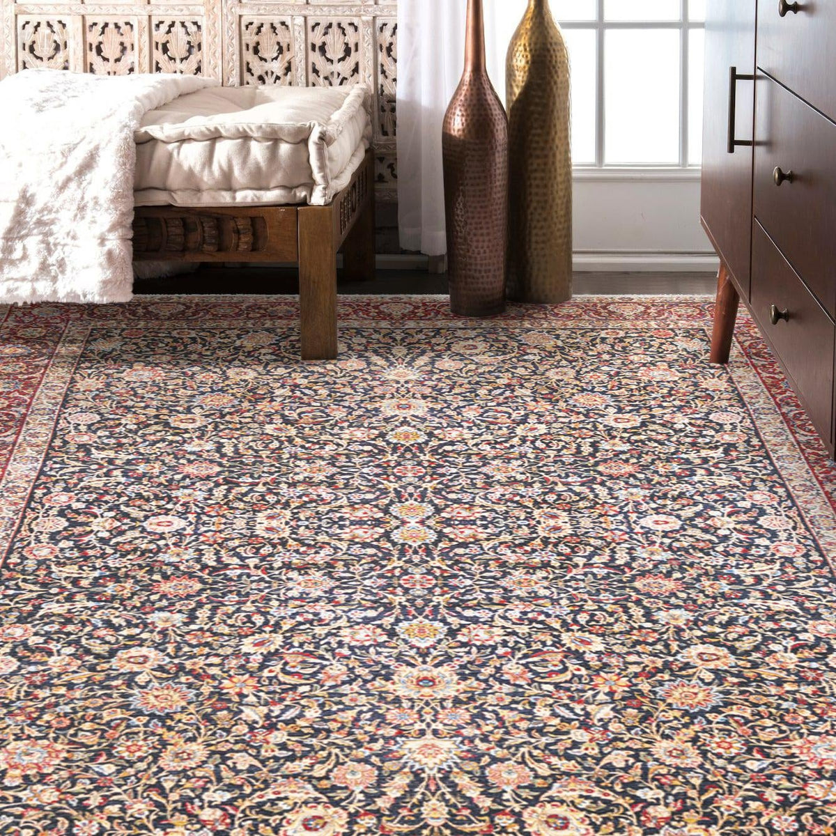 Bazaar Chic Collection Area Rug -  Tangier Rectangle Navy Blue  lifestyle 16