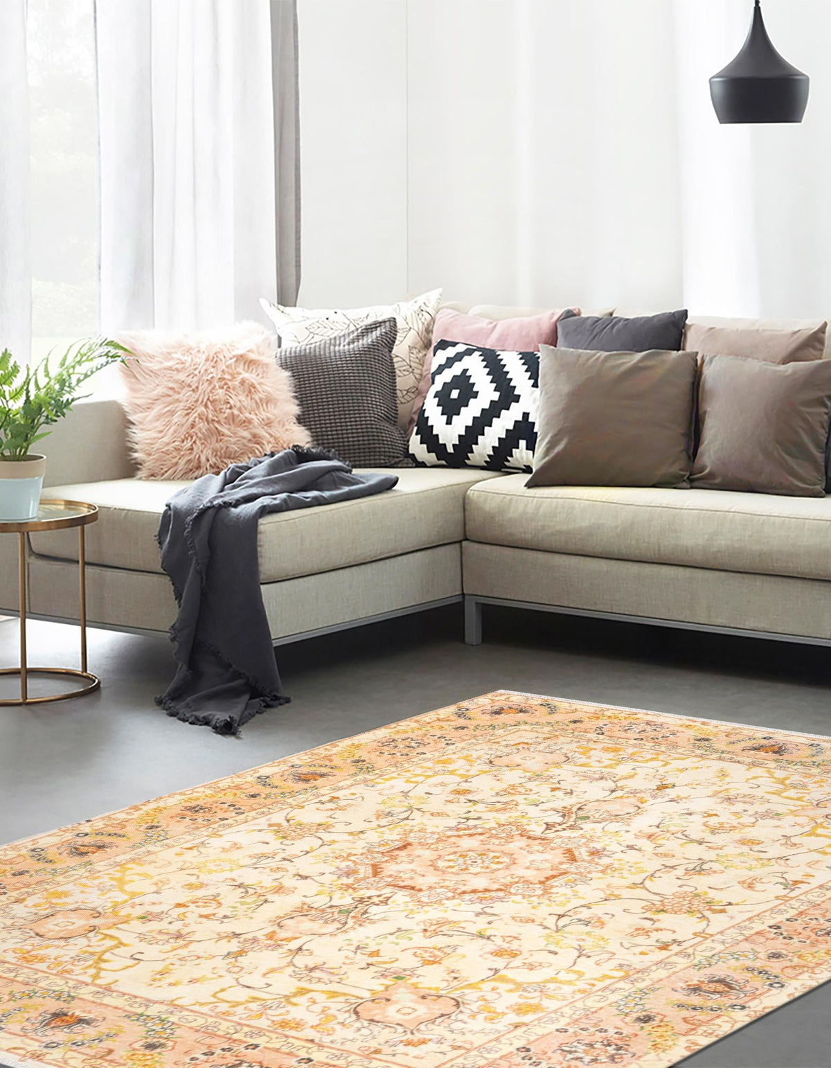 Bazaar Chic Collection Area Rug -  Fez Rectangle Ivory and Gold  lifestyle 4