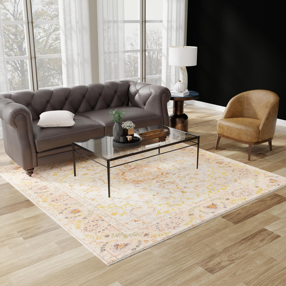 Bazaar Chic Collection Area Rug -  Fez Square Ivory and Gold  lifestyle 64