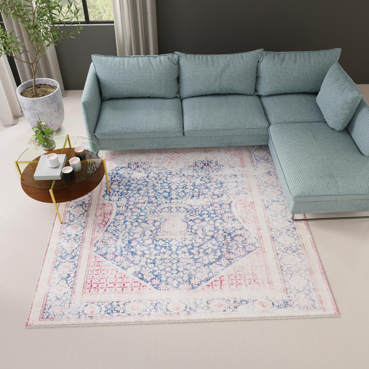 Bazaar Chic Collection Area Rug -  Rabat Square Navy Blue  lifestyle 61