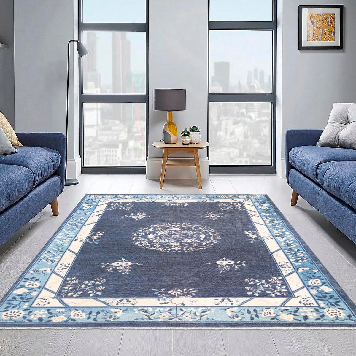 Bazaar Chic Collection Area Rug -  Ouarzazate Rectangle Navy Blue  lifestyle 16