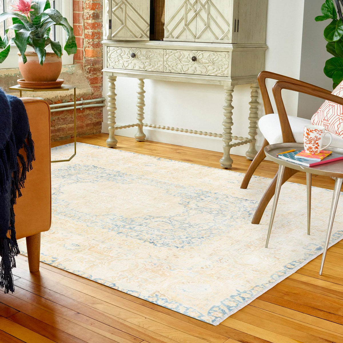 Bazaar Chic Collection Area Rug -  Kenitra Rectangle Blue and Ivory  lifestyle 17
