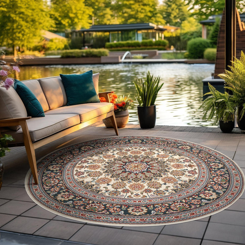 Patio Elegance Collection Area Rug -  Bower Round Ivory  lifestyle 134