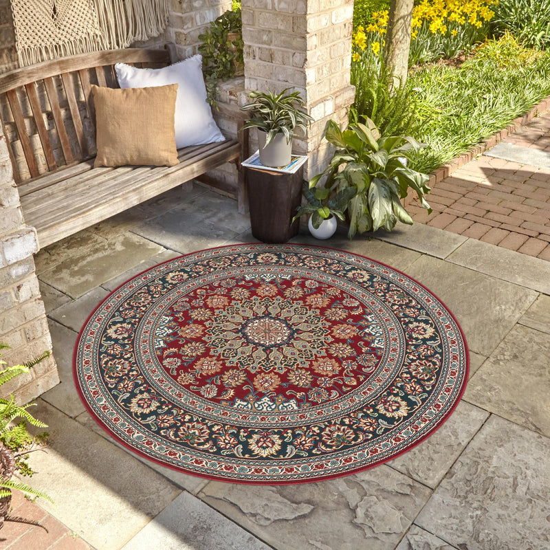 Patio Elegance Collection Area Rug -  Bower Round Red  lifestyle 129