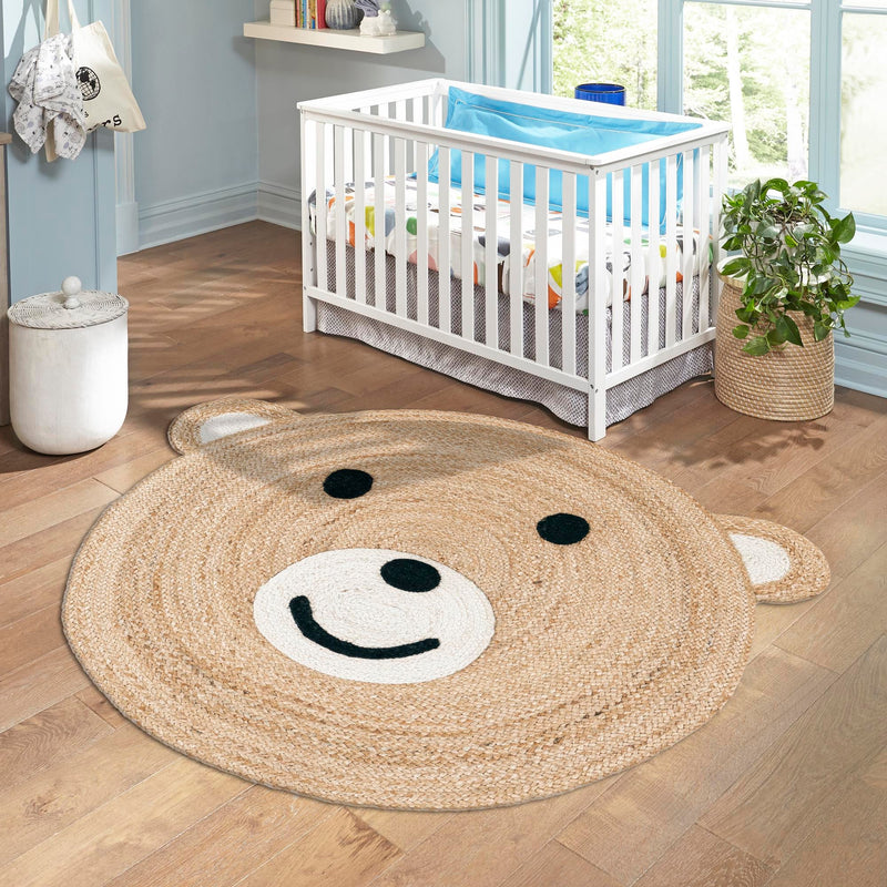 Playful Threads Jute Collection Area Rug - Tanglewood Round Natural and White  lifestyle 102