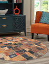 Havana Hide Patchwork Collection Area Rug - Cienfuegos Round Black and Brown  lifestyle 3