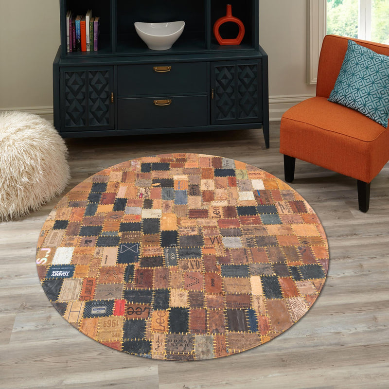 Havana Hide Patchwork Collection Area Rug - Cienfuegos Round Black and Brown  lifestyle 12