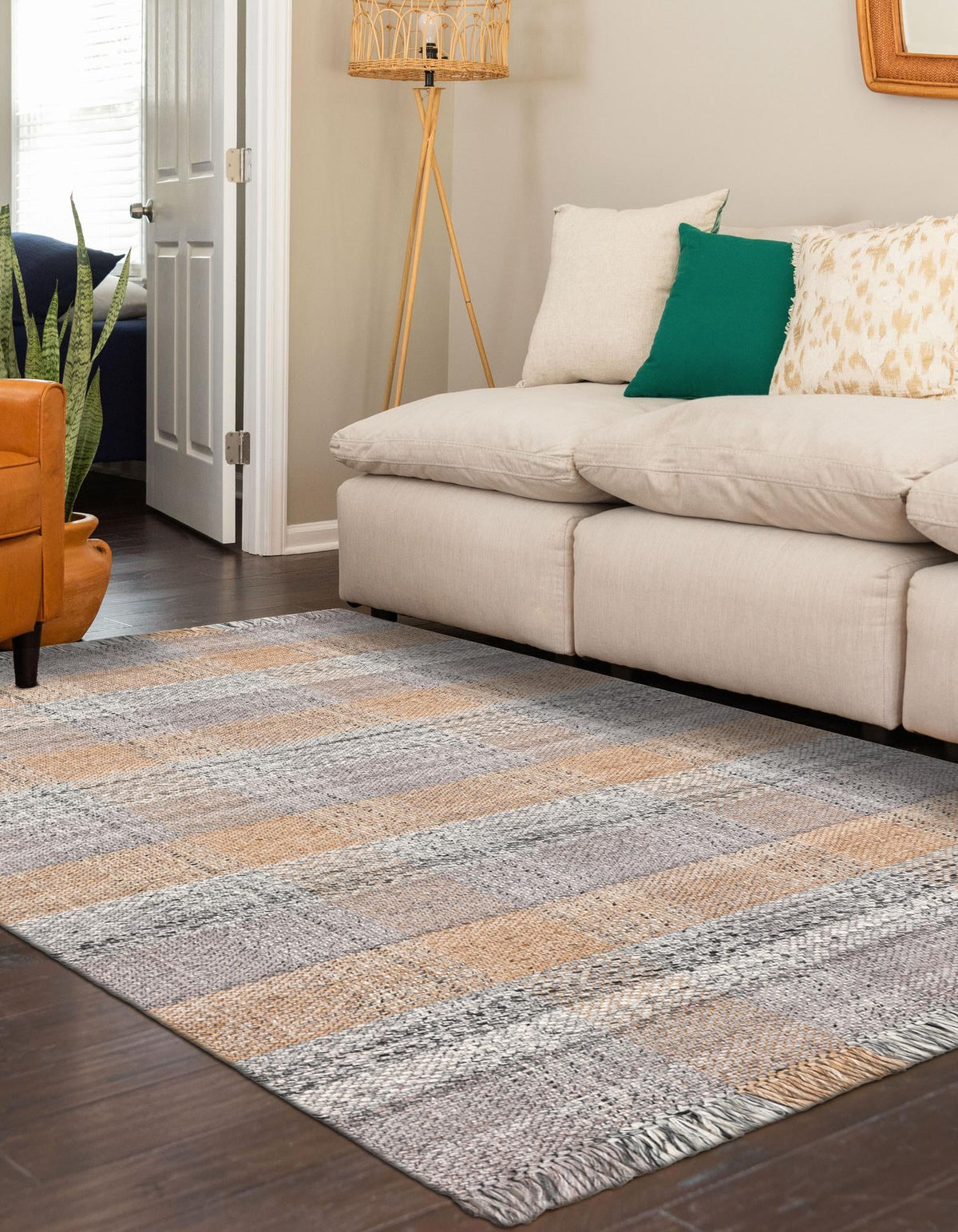 Sustainable Grid Indoor-Outdoor Oasis Collection Area Rug - Savannah Rectangle Desert Gray  lifestyle 11