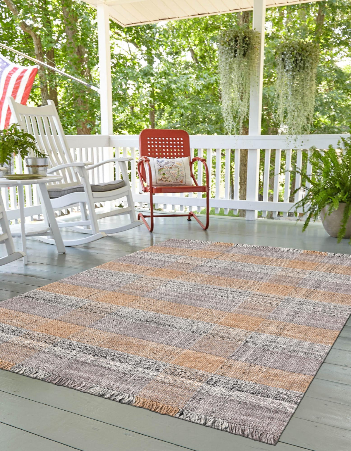 Sustainable Grid Indoor-Outdoor Oasis Collection Area Rug - Savannah Rectangle Desert Gray  lifestyle 15