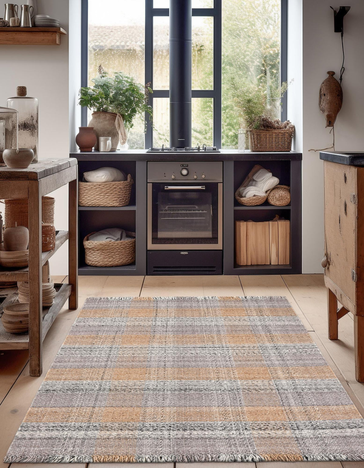 Sustainable Grid Indoor-Outdoor Oasis Collection Area Rug - Savannah Rectangle Desert Gray  lifestyle 19