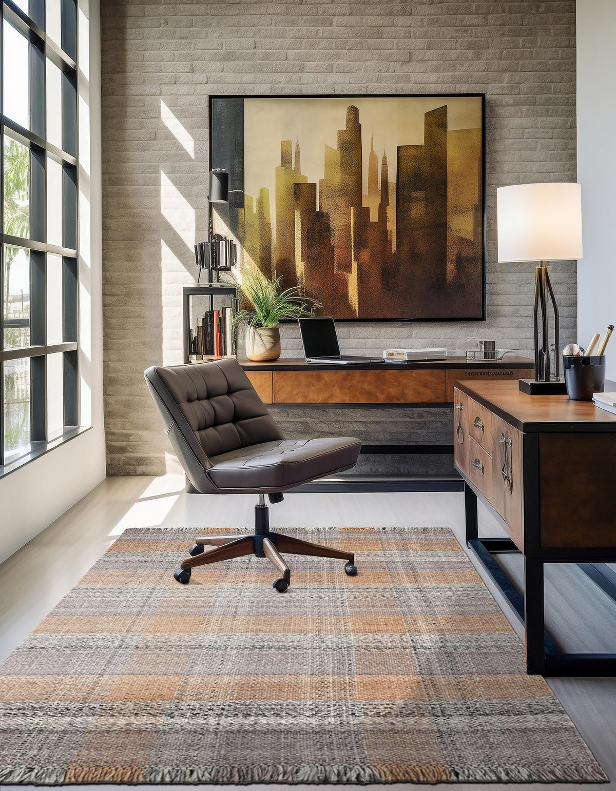 Sustainable Grid Indoor-Outdoor Oasis Collection Area Rug - Savannah Rectangle Desert Gray  lifestyle 27