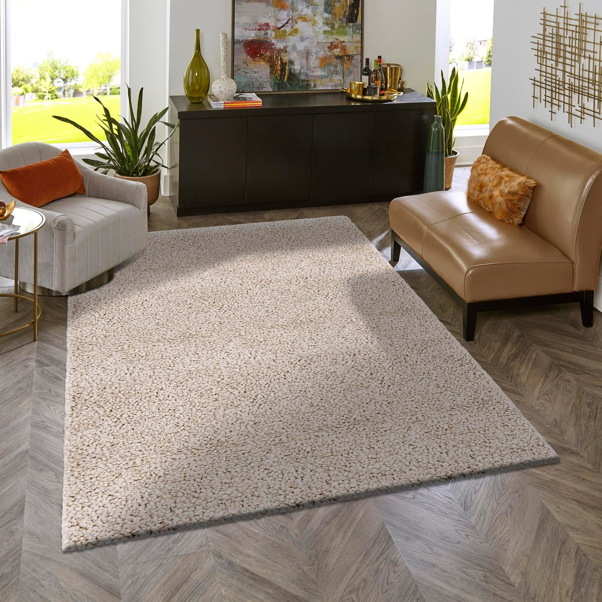 Wellington Luxe Shag Collection Area Rug - Kapiti Rectangle Taupe  lifestyle 43