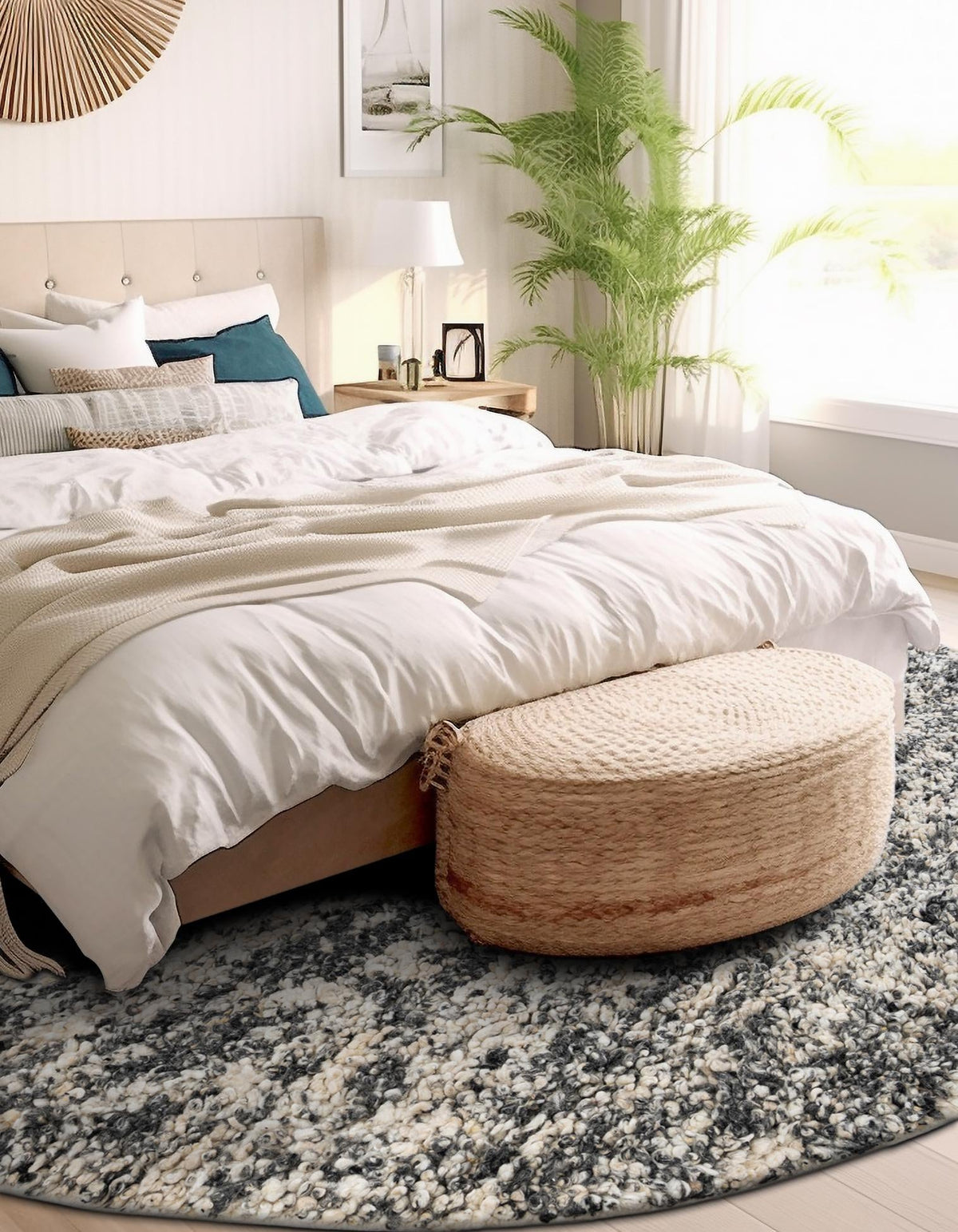 Wellington Luxe Shag Collection Area Rug - Kapiti Round Salt and Pepper  lifestyle 87