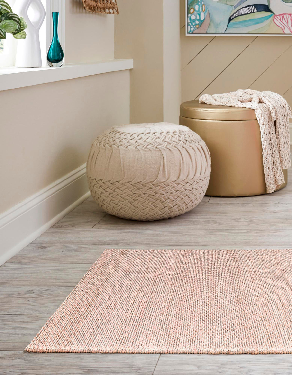 Coastal Haven Striped Jute Collection Area Rug - Marina Rectangle Pink and Gray  lifestyle 9