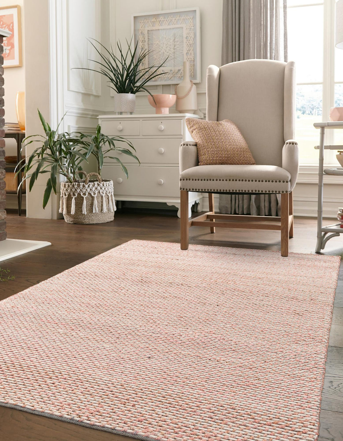 Coastal Haven Striped Jute Collection Area Rug - Marina Rectangle Pink and Gray  lifestyle 11