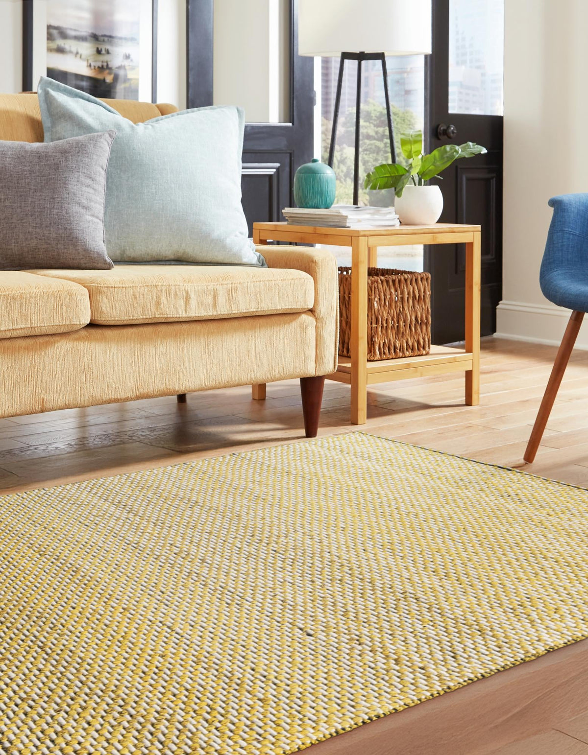 Coastal Haven Striped Jute Collection Area Rug - Marina Rectangle Yellow and Navy  lifestyle 10