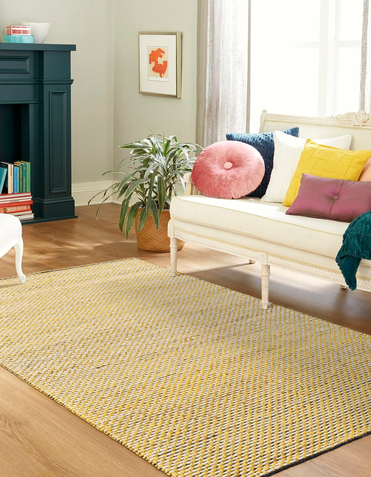 Coastal Haven Striped Jute Collection Area Rug - Marina Rectangle Yellow and Navy  lifestyle 12