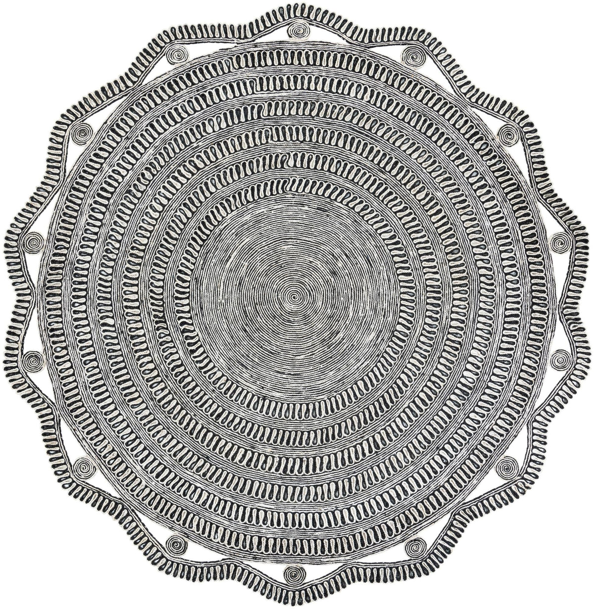 Woven Seaside Jute Collection Area Rug - Nantucket Round Black and White Main