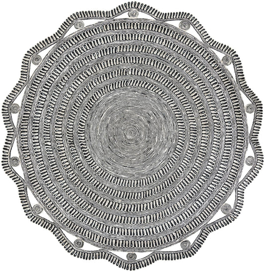 Woven Seaside Jute Collection Area Rug - Nantucket Round Black and White Main