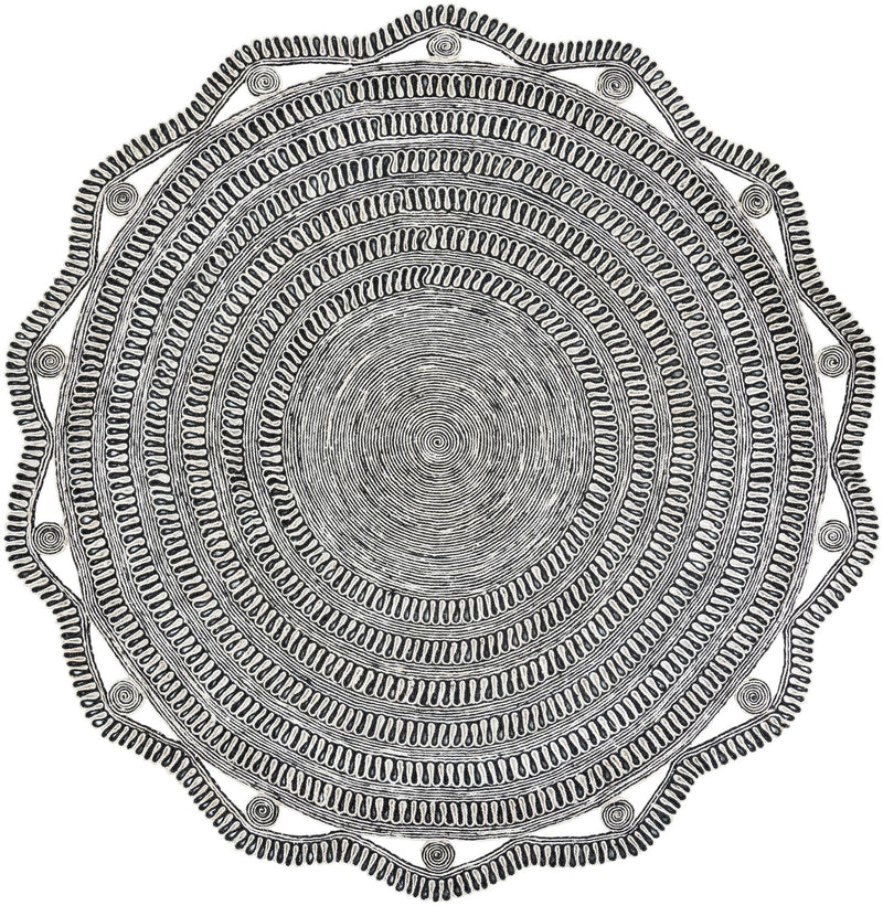 Woven Seaside Jute Collection Area Rug - Nantucket Round Black and White Main