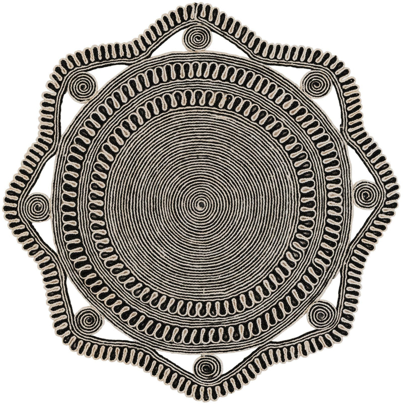 Woven Seaside Jute Collection Area Rug - Nantucket Round Black and White  lifestyle 2