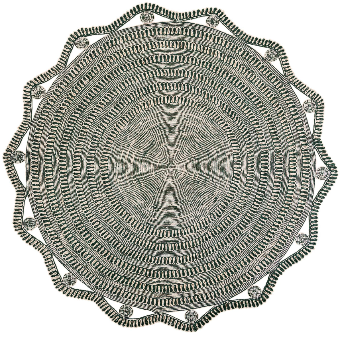 Woven Seaside Jute Collection Area Rug - Nantucket Round Green and White  lifestyle 2