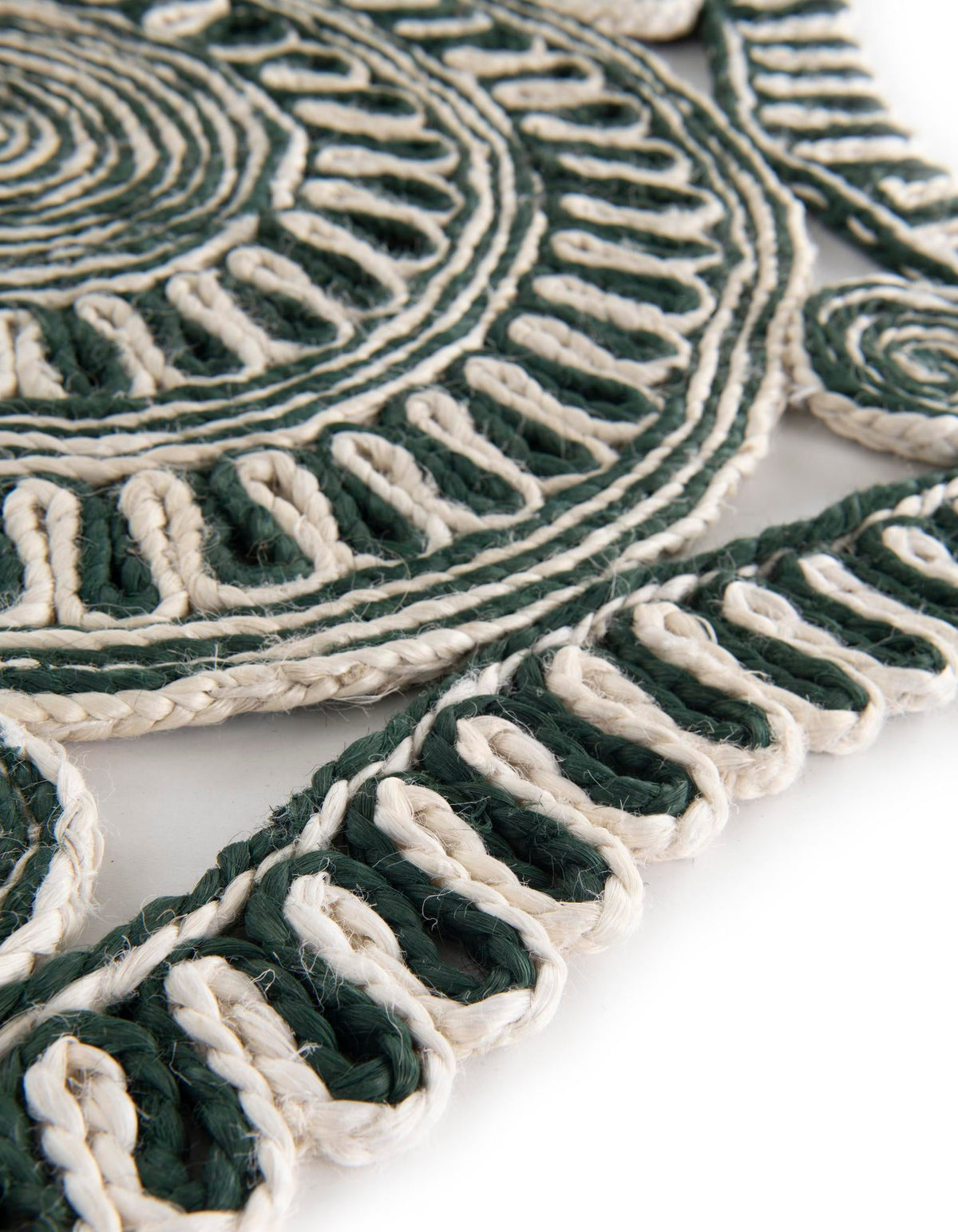Woven Seaside Jute Collection Area Rug - Nantucket Round Green and White  lifestyle 59