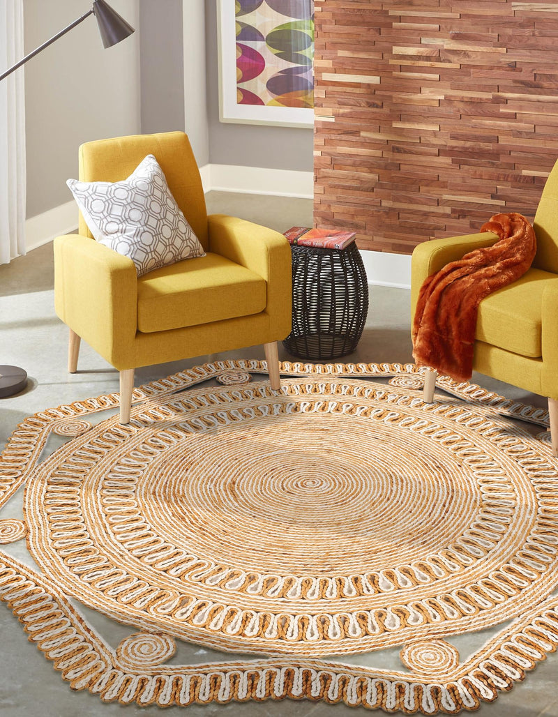 Woven Seaside Jute Collection Area Rug - Nantucket Round Natural and White  lifestyle 4