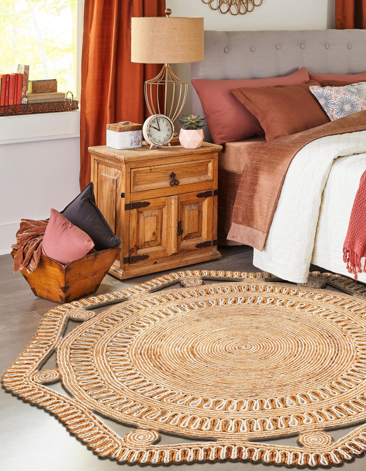 Woven Seaside Jute Collection Area Rug - Nantucket Round Natural and White  lifestyle 12