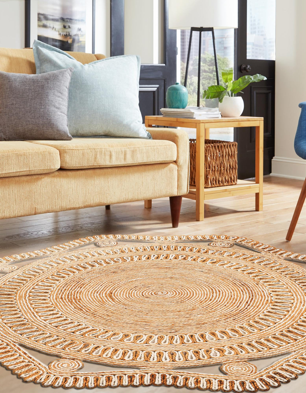 Woven Seaside Jute Collection Area Rug - Nantucket Round Natural and White  lifestyle 21