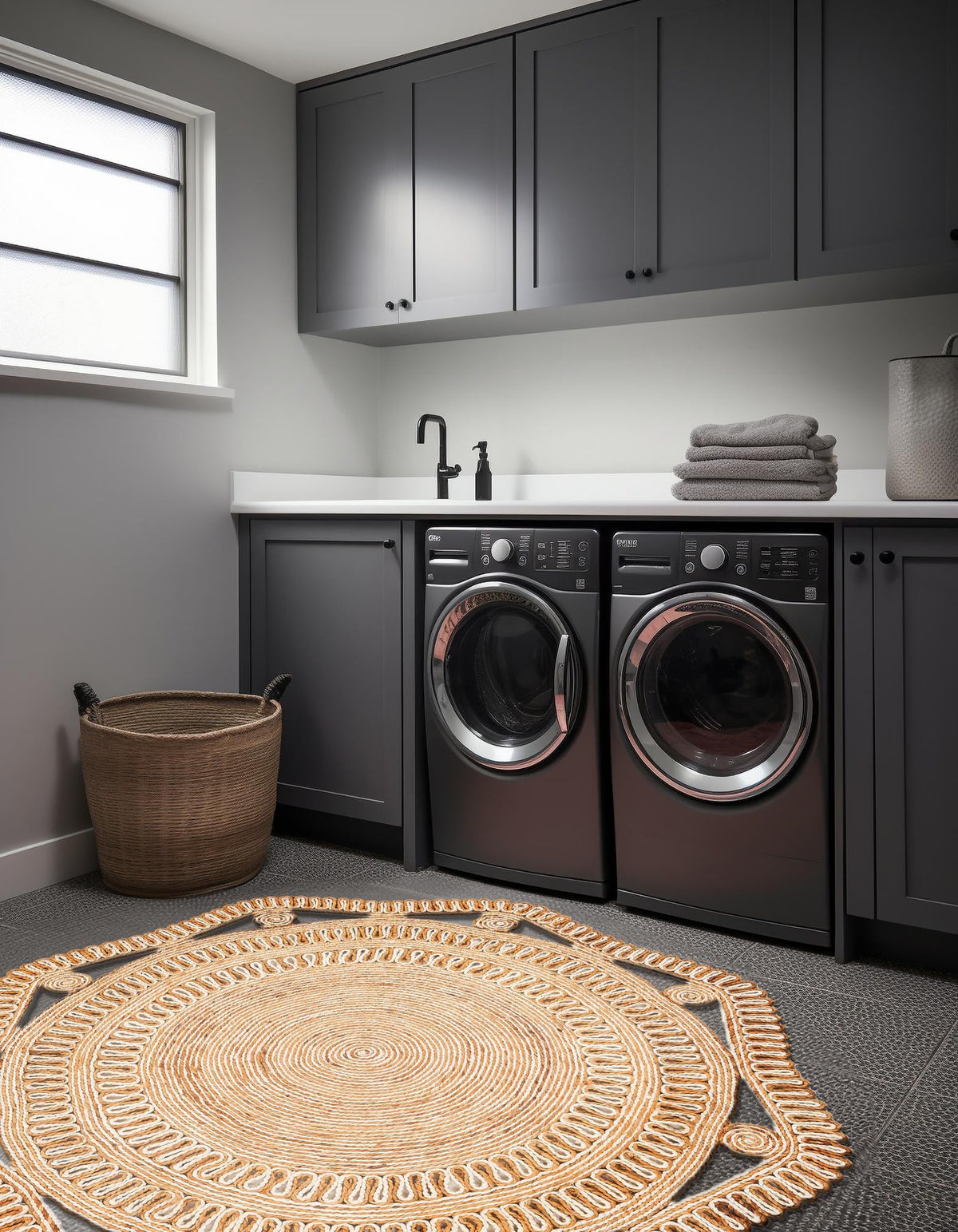 Woven Seaside Jute Collection Area Rug - Nantucket Round Natural and White  lifestyle 24