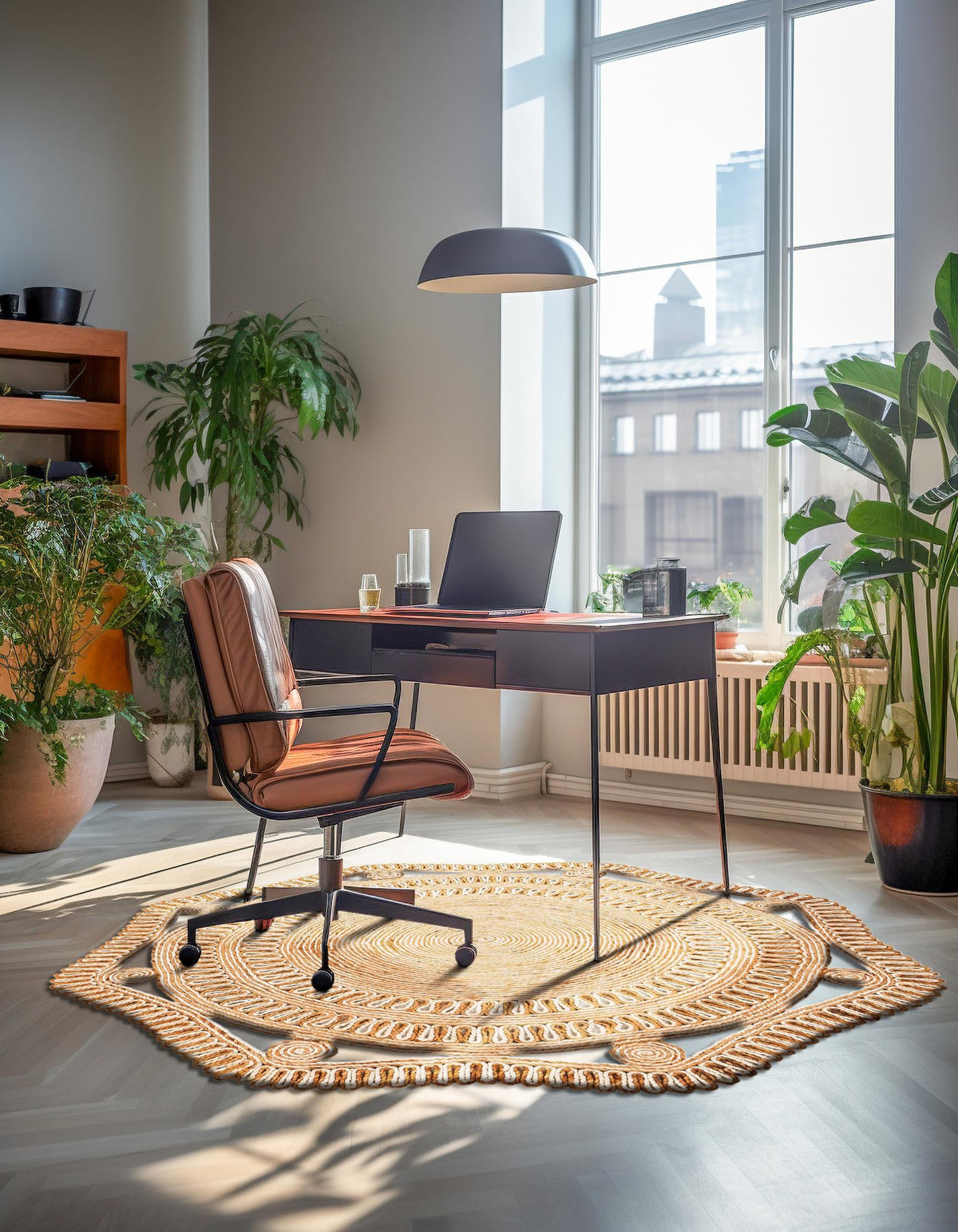 Woven Seaside Jute Collection Area Rug - Nantucket Round Natural and White  lifestyle 30