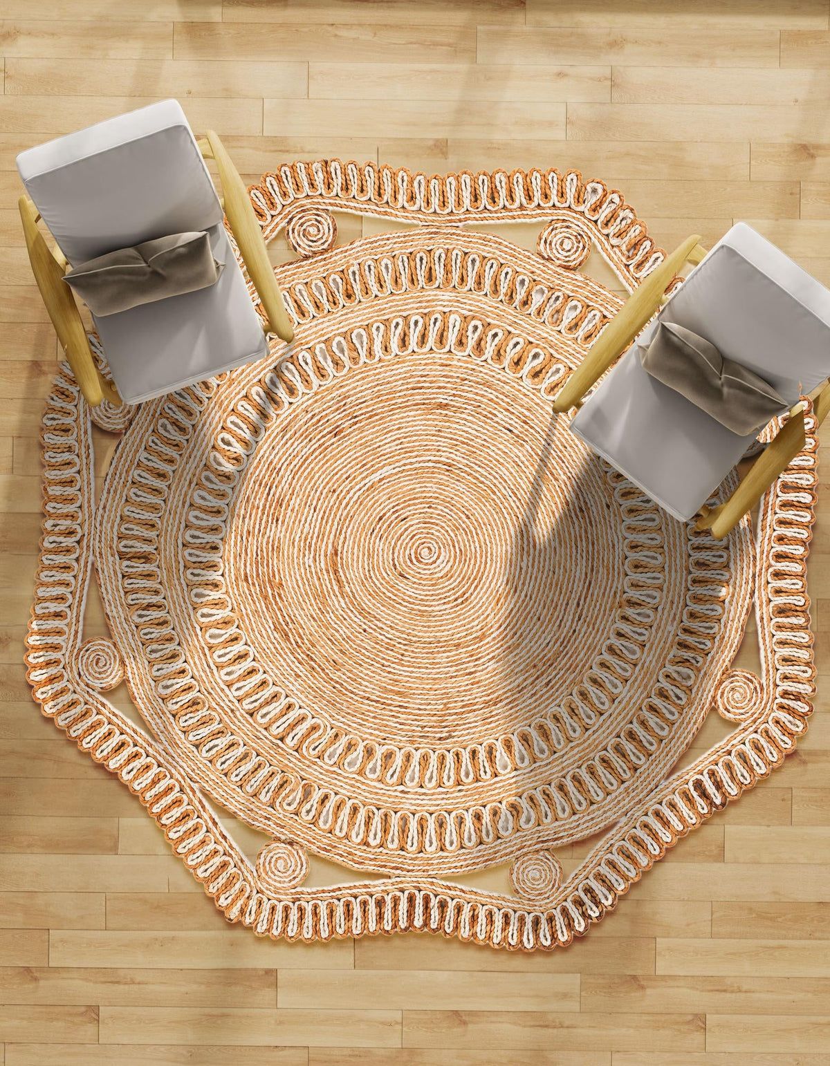 Woven Seaside Jute Collection Area Rug - Nantucket Round Natural and White  lifestyle 63