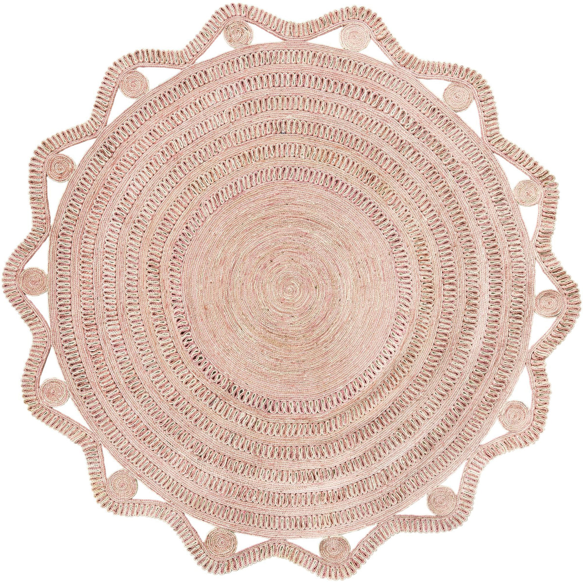 Woven Seaside Jute Collection Area Rug - Nantucket Round Pink and White  lifestyle 4